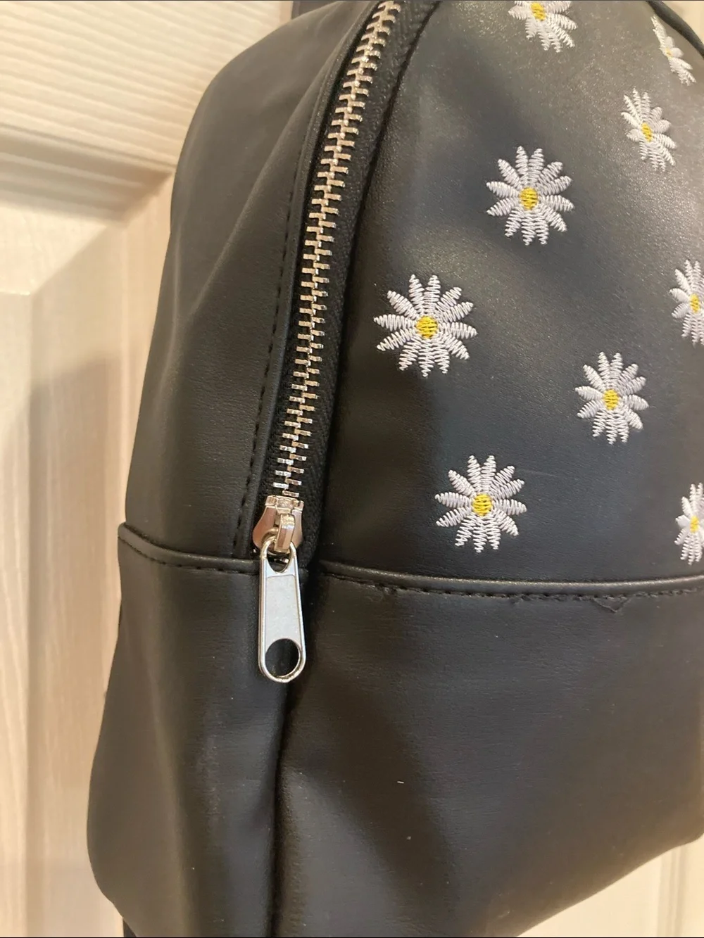 art class Black Mini Backpack with White Daisy Embroidery